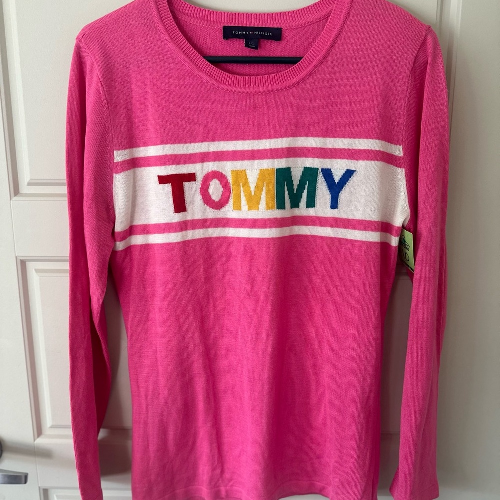 Tommy Hilfiger Pink Rainbow Logo Knit Top